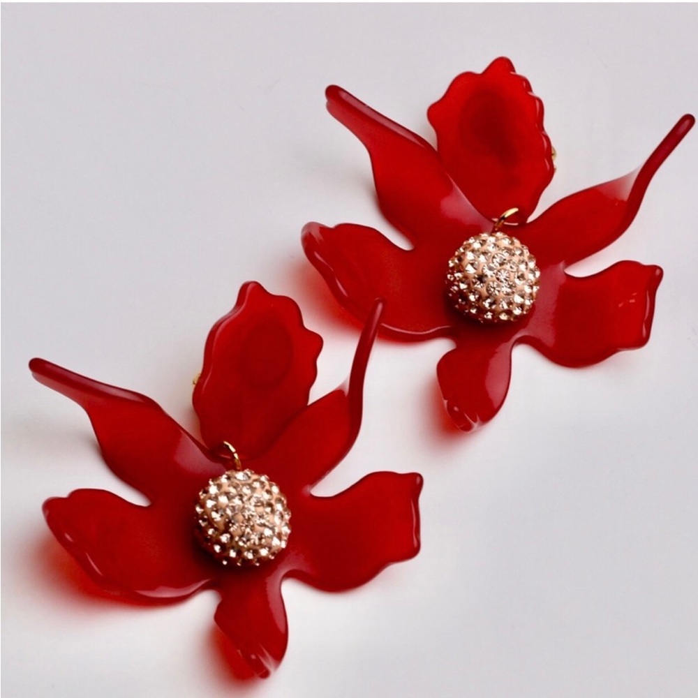 Lele Sadoughi Large Red Floral Earrings